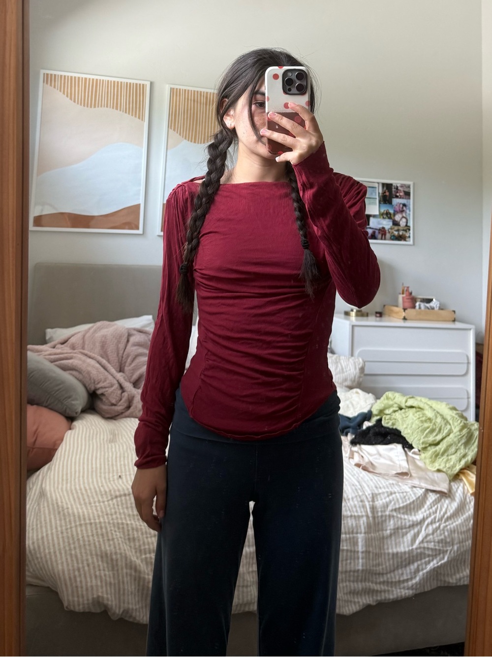 Free people burgundy long sleeve top size small